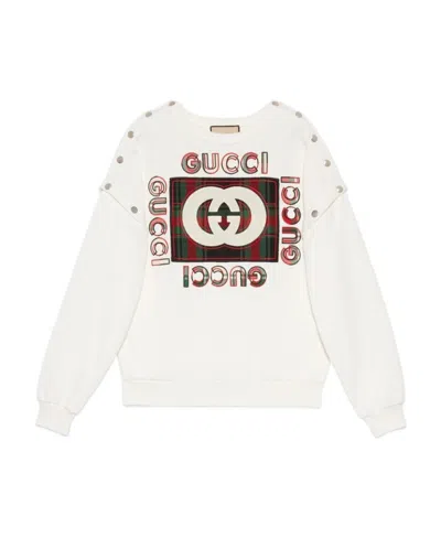 Gucci Cotton Sweater With Retro Logo In White