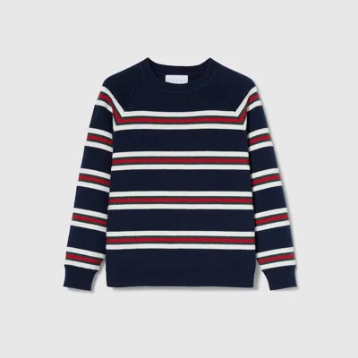 Gucci Kids' Cotton Sweater With Web In Blue