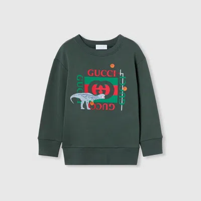 Gucci Kids' Deep Blitz/mc Brand-print Crewneck Cotton-jersey Sweatshirt 4-8 In Green