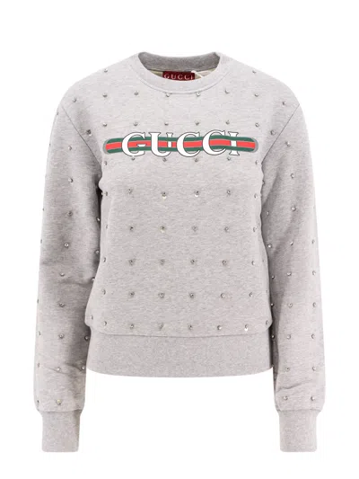 GUCCI COTTON SWEATSHIRT WITH ALL-OVER RHINESTONES