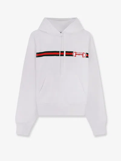 Gucci Cotton Sweatshirt With Embroidered Horsebit On The Front In White