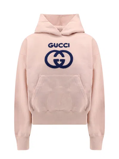 Gucci Cotton Sweatshirt With Frontal Gg Interlocking In Multi
