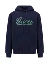 Gucci Blue Cotton Hoodie With Contrasting Logo