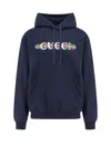 Gucci Cotton Sweatshirt With  Web Print In Blue
