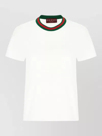 Gucci Cotton T Shirt Short Sleeves Contrast Collar In White