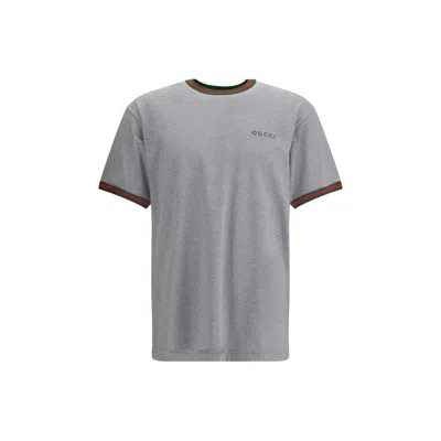 Gucci Men Cotton T-shirt With Embroidered Logo In Gray