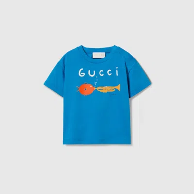 Gucci Babies' Cotton T-shirt With Print In Blue