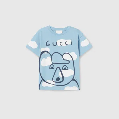 Gucci Babies' Cotton T-shirt With Print In Blue
