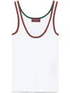 Gucci White Ribbed Top With Web Detail On The Edges In Cotton Woman In White