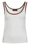 Gucci White Ribbed Top With Web Detail On The Edges In Cotton Woman In White