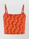 Gucci Orange Top With Spaghetti Straps And All-over Horsebit Print In Cotton Woman In Orange