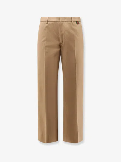Gucci Cotton Trousers With Web Detail In Nude