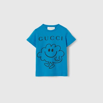 Gucci Babies' Cotton T-shirt With Print In Blue