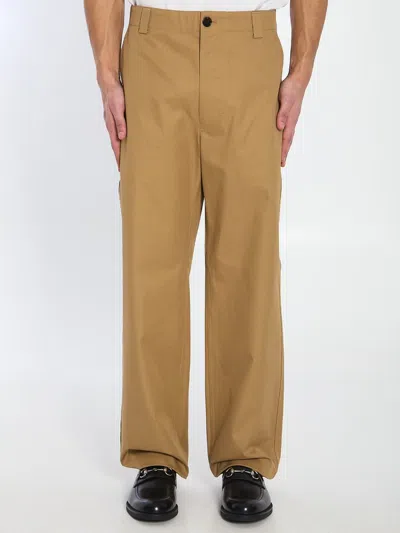 Gucci Cotton Twill Trousers In Beige