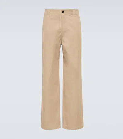 Gucci Cotton Twill Wide-leg Trousers In Beige