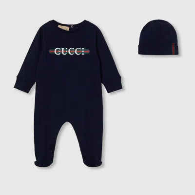Gucci Babies' Cotton Two-piece Gift Set In Blue
