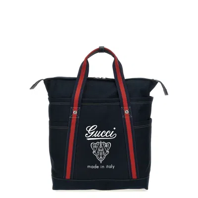 Gucci Coat Of Arms Large Canvas Tote In Blue
