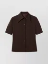 Gucci Women Brown Shirt With Polo Style Pointed Collar In Wool And Cotton Blend Woman In Brown