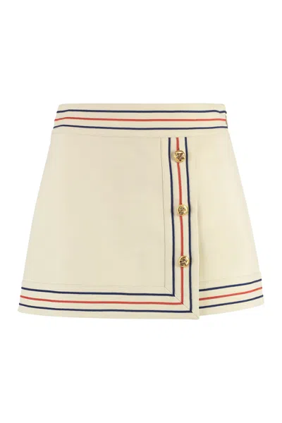 Gucci Gold-tone Buttoned High-waisted Wrap Skirt In White