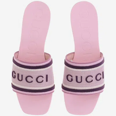 Gucci Cotton-blend Knit Strap Slider Sandals In Pink