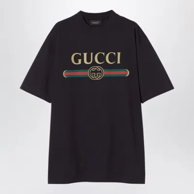 Gucci Cotton-silk Jersey Logo-print T-shirt In Black