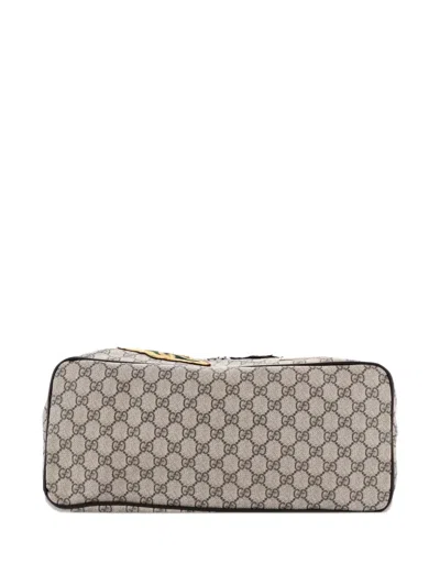 Pre-owned Gucci Courrier Convertible Soft Open Gg Coated Canvas With Applique Large Tote Bag In Brown