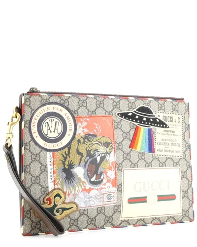 Gucci Courrier Pouch Gg Coated Canvas With Applique (authentic Pre-loved)