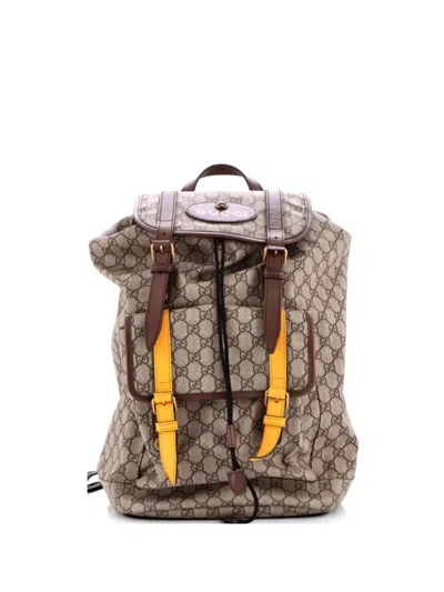 Pre-owned Gucci Courrier Soft Gg Coated Canvas Large Backpack In Brown