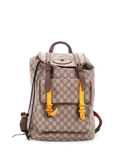 Pre-owned Gucci Courrier Soft Gg Coated Canvas Large Backpack In Brown