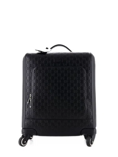 Pre-owned Gucci Courrier Trolley Rolling Luggage Ssima Leather Travel Bag In Black