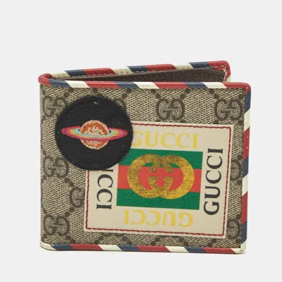 Pre-owned Gucci Courrier Ufo Embroidered Multicolor Gg Supreme Canvas And Leather Bifold Wallet