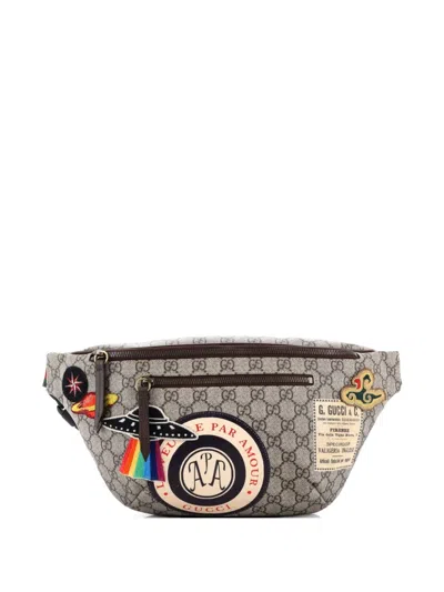 Pre-owned Gucci Courrier Zip Gg Coated Canvas With Applique Belt Bag In Brown