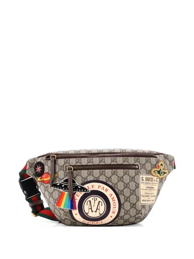 Pre-owned Gucci Courrier Zip Gg Coated Canvas With Applique Belt Bag In Brown