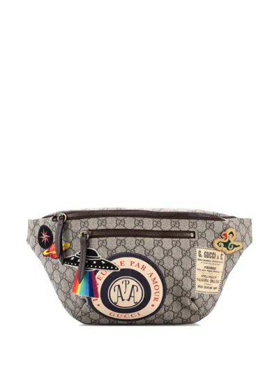 Pre-owned Gucci Courrier Zip Gg Coated Canvas With Applique Belt Bag In Brown