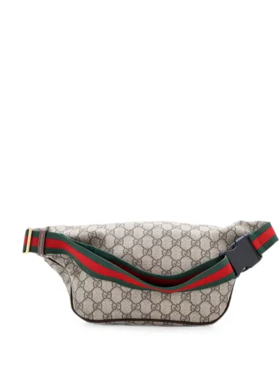 Pre-owned Gucci Courrier Zip Gg Coated Canvas With Applique Belt Bag In Brown