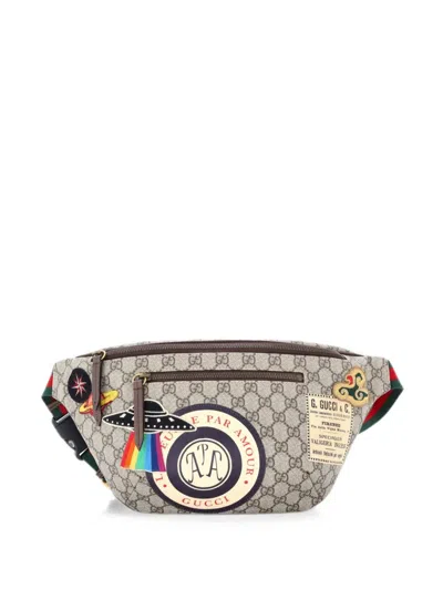 Pre-owned Gucci Courrier Zip Gg Coated Canvas With Applique Belt Bag In Brown