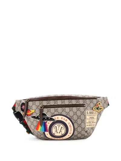 Pre-owned Gucci Courrier Zip Gg Coated Canvas With Applique Belt Bag In Brown