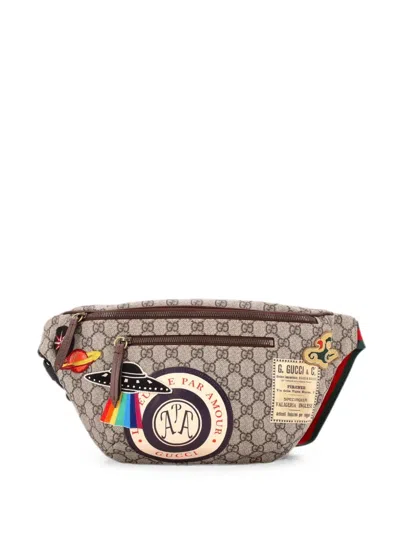 Pre-owned Gucci Courrier Zip Gg Coated Canvas With Applique Belt Bag In Brown