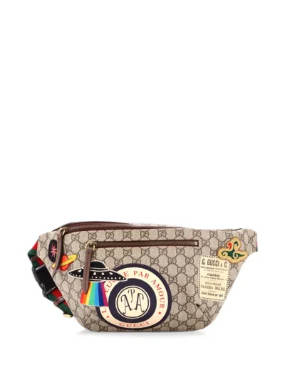 Pre-owned Gucci Courrier Zip Gg Coated Canvas With Applique Belt Bag In Brown