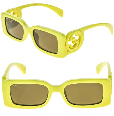 Pre-owned Gucci Couture 1325 Yellow Gg Logo 007 Narrow Fashion Square Sunglasses Gg1325s In Brown