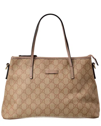 Gucci Taupe Gg Supreme Canvas & Leather Small Tote (authentic ) In Brown