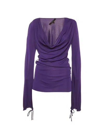 Pre-owned Gucci Cowl-neck Long-sleeve Blouse In Purple