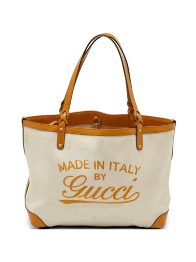 Pre-owned Gucci Craft Logo-print Tote Bag In Neutral