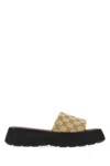 Gucci Platform Slide Sandal Canvas Upper Logo In Neutral