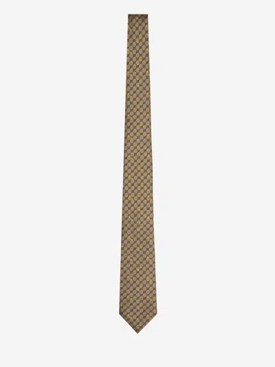 Gucci Gg Silk Jacquard Tie In Brown