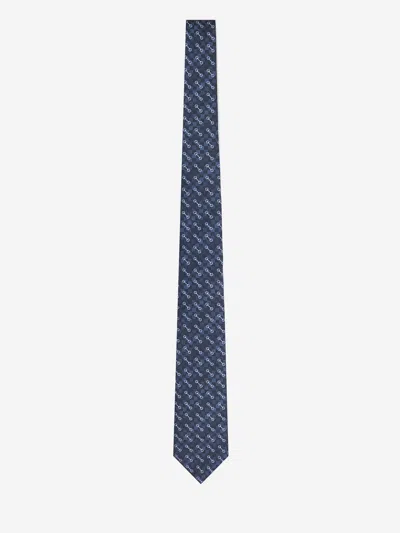 Gucci Silk Jacquard Tie With Horsebit In Blue