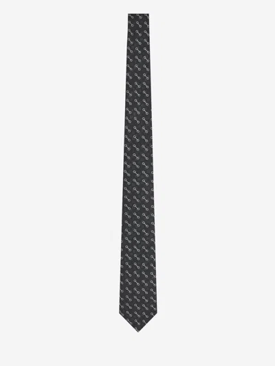 Gucci Silk Jacquard Tie With Horsebit In Purple
