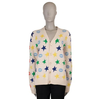 Pre-owned Gucci Cream & Multi Wool 2021 Star Jacquard Cardigan Knit Jacket Xs Mens M Women In White