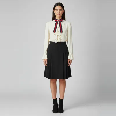 Pre-owned Gucci Cream / Black Jersey Knit Ruffle Detail Midi Dress M In White