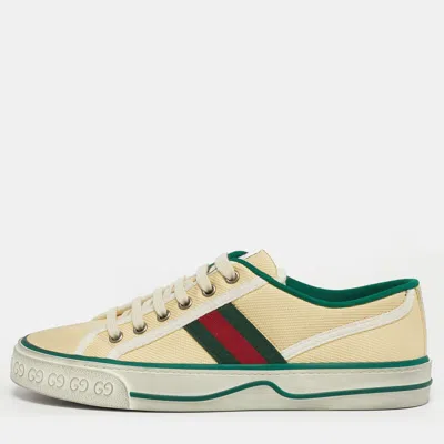 Pre-owned Gucci Cream Canvas Tennis 1977 Sneakers Size 38.5 In White